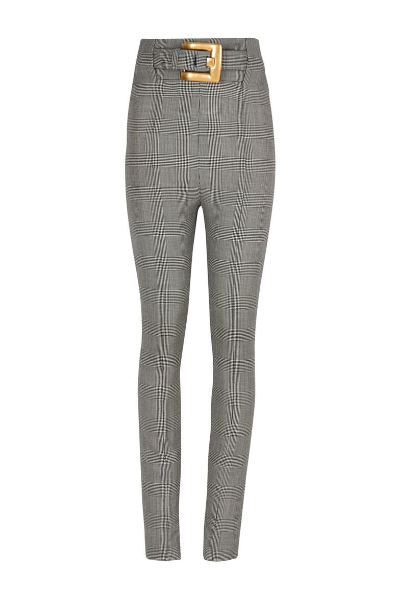 Stretch trousers in Prince of Wales jacquard, Main, color, black