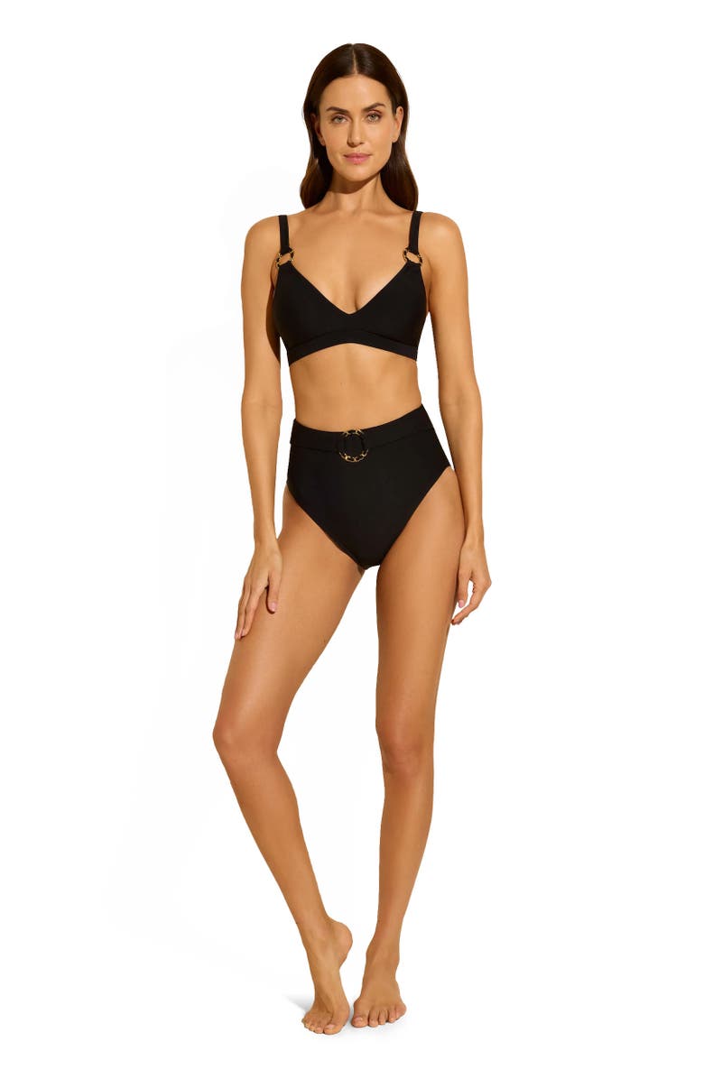 STYLEST DreamSculpt Chain Ring High Rise Bikini Bottom, Alternate, color, Caviar/Gold