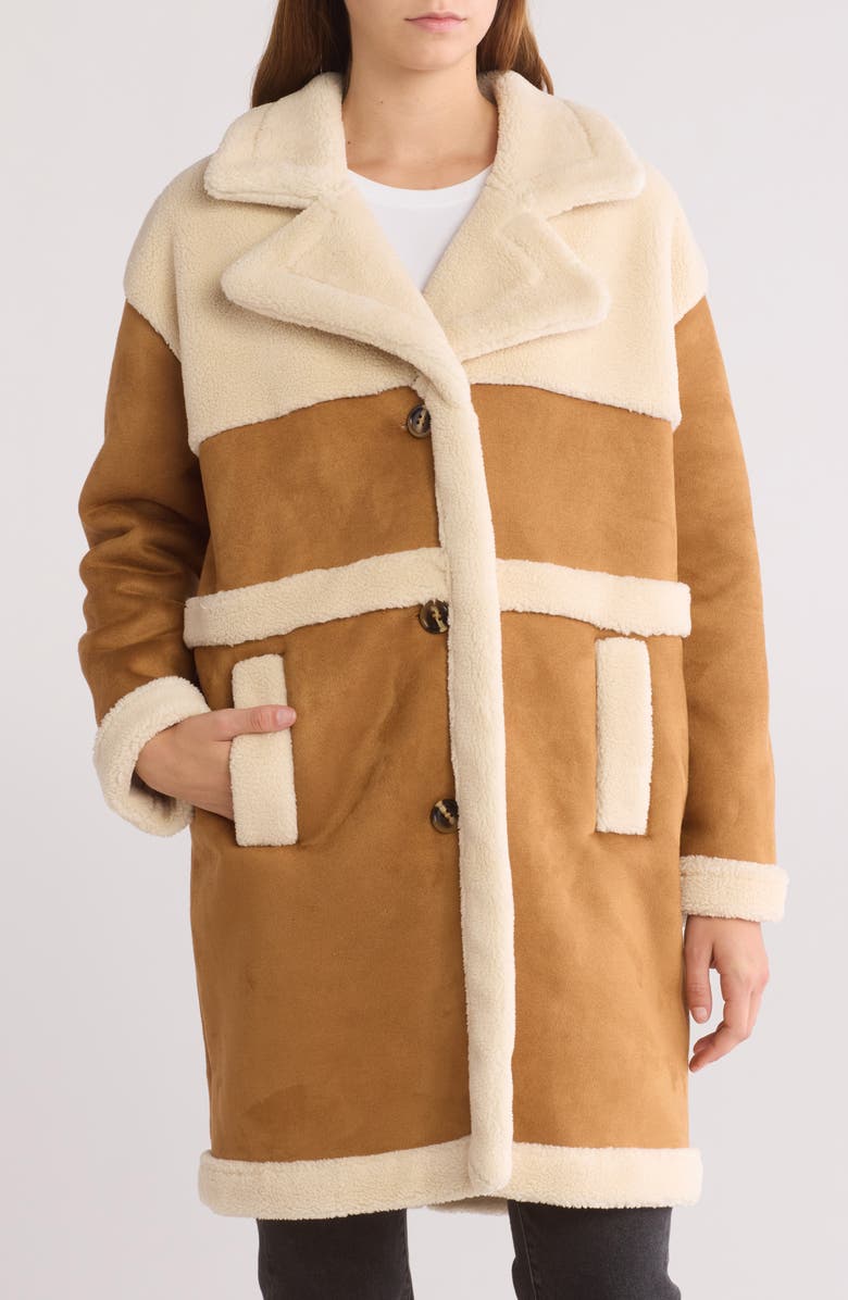BLANKNYC Faux Shearling Trim Coat, Main, color, 