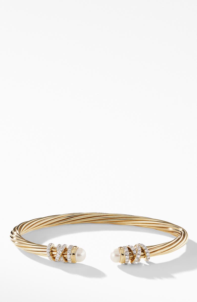 David Yurman Helena End Station Bracelet in 18K Yellow Gold with Pearls and Diamonds, Main, color, 