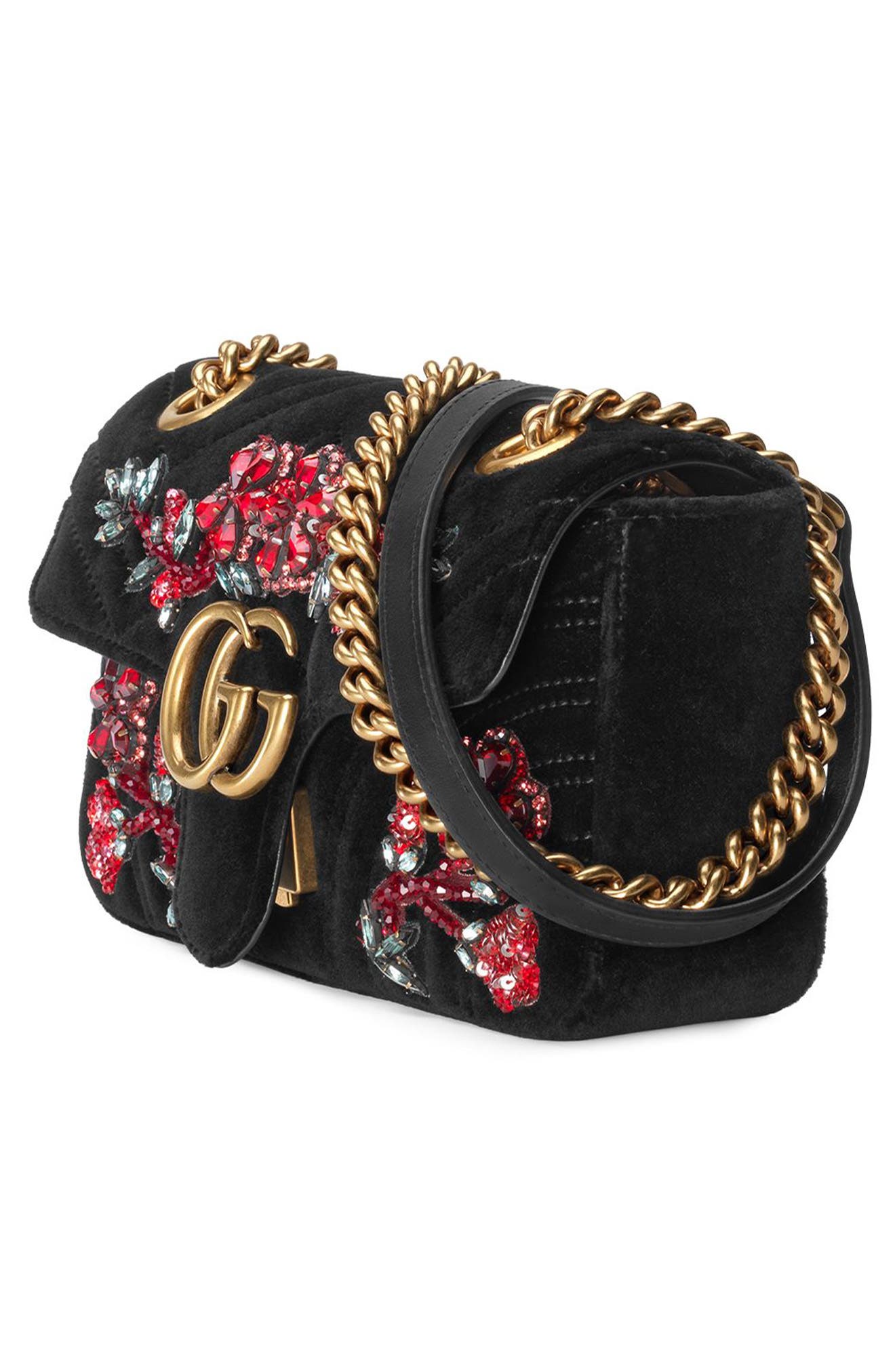Gucci Mini GG Marmont Matelassé Velvet Shoulder Bag, Alternate, color, 