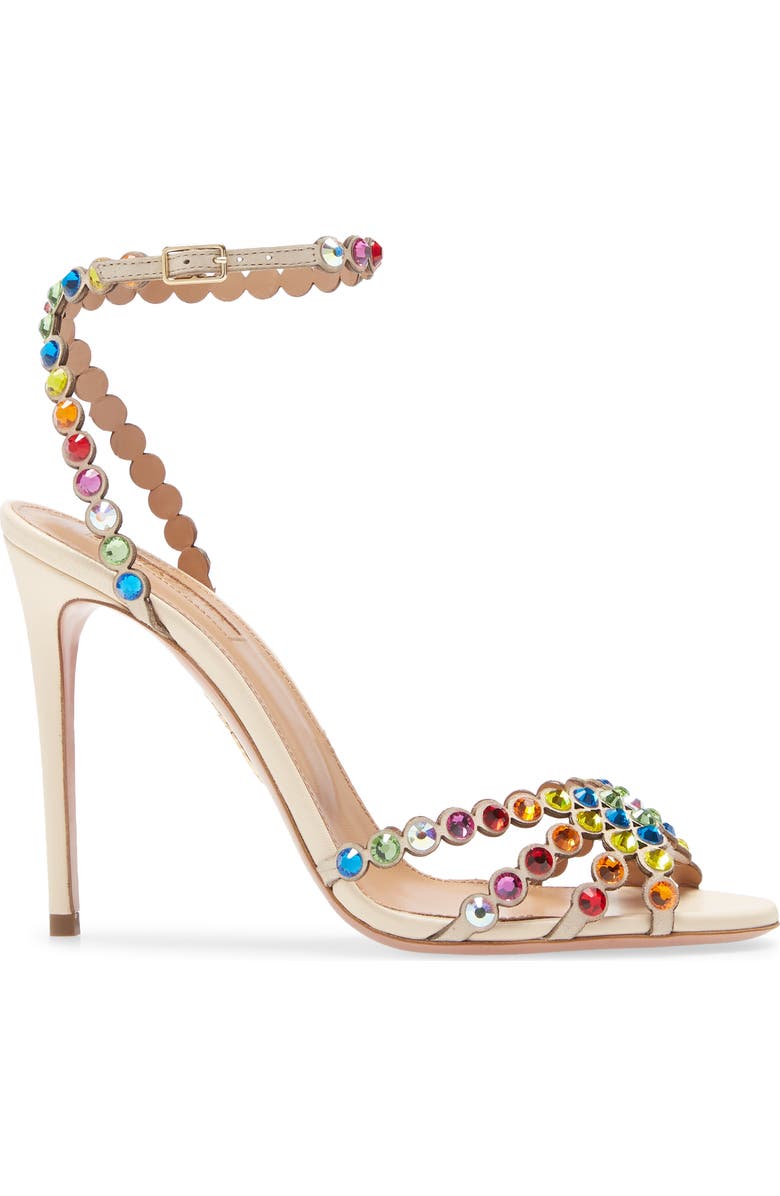 Aquazzura Tequila Rainbow Crystal Ankle Strap Sandal, Alternate, color,