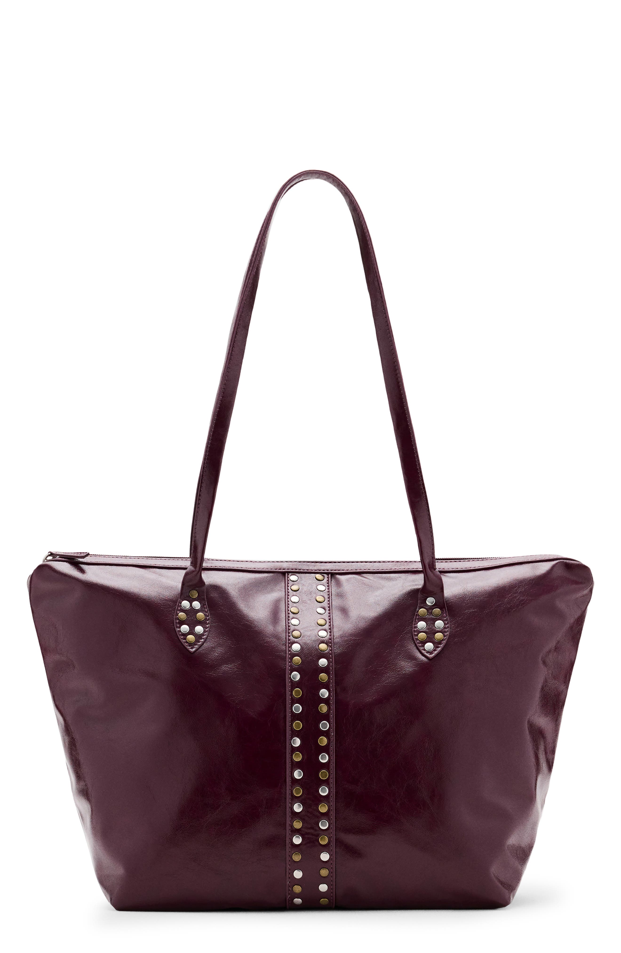 Studded Faux Leather Tote, Main, color, BURGUNDY
