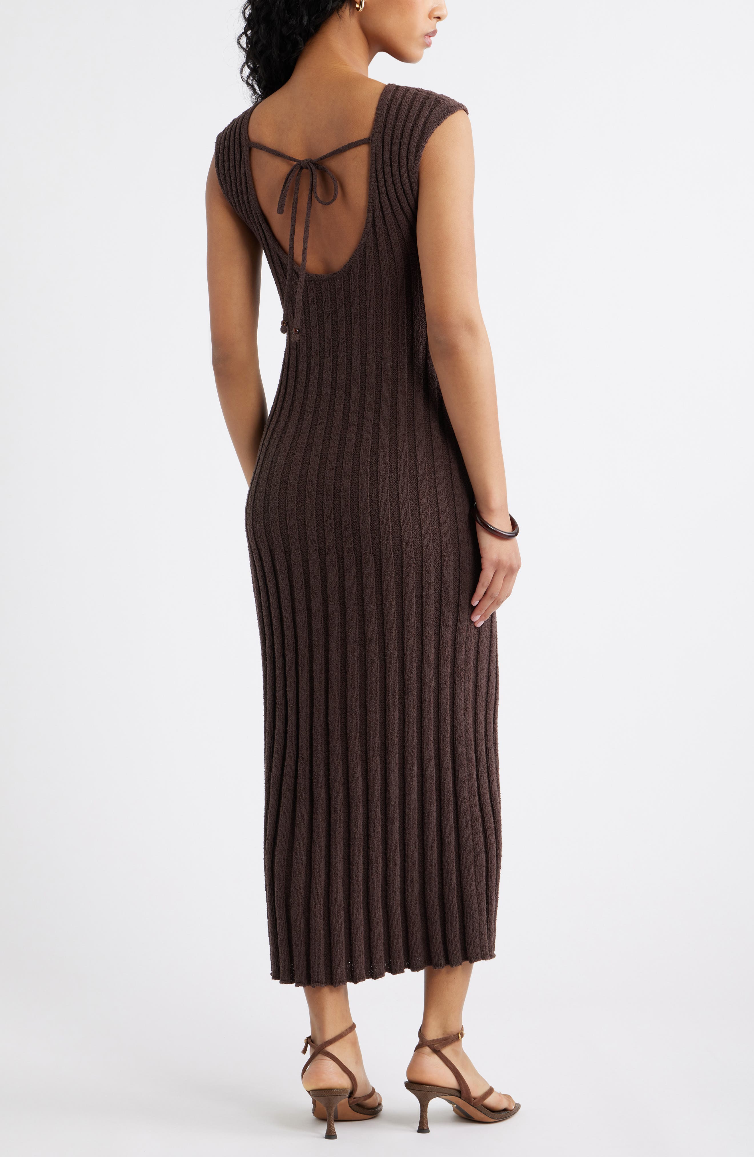 tie-back rib-knit dress Plus Size Rib Knit Tie Waist Back Detail Midi Halter Dress