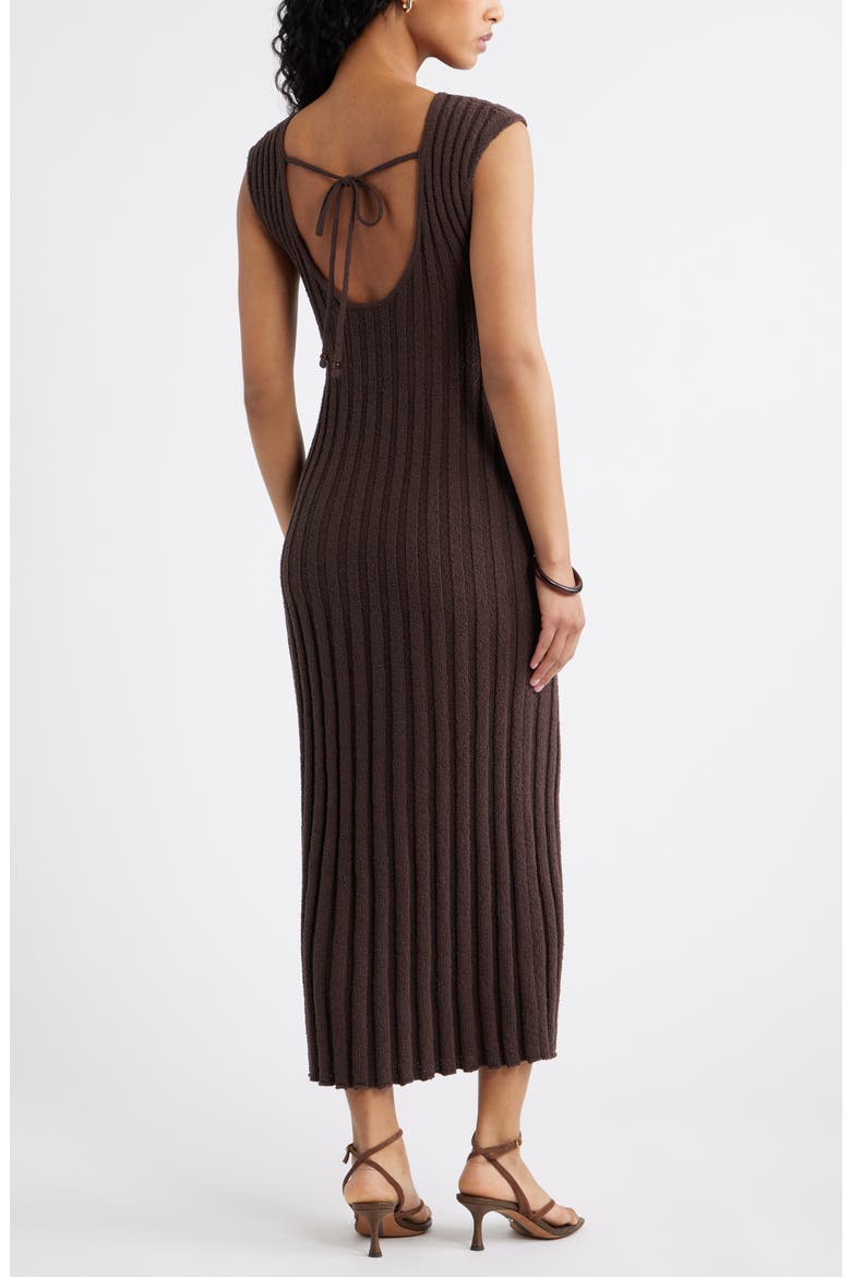 Tie Back Cap Sleeve Rib Sweater Dress, Alternate, color, BROWN SEAL
