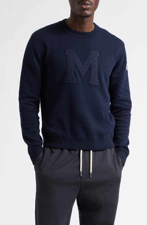 Chest Appliqué Crewneck Cotton Blend Sweatshirt