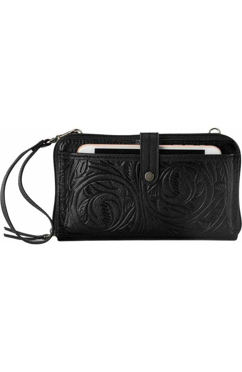 The Sak Iris Smartphone Crossbody Bag, Alternate, color, Black Leaf Emboss
