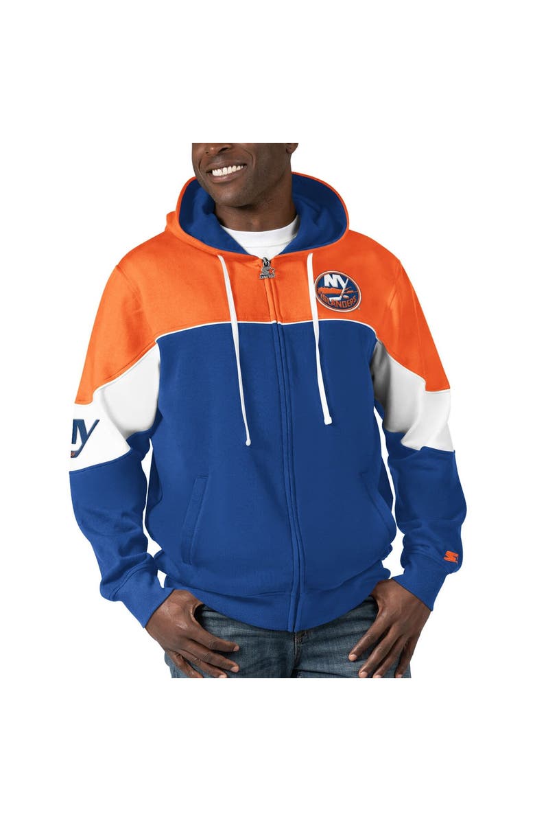 STARTER Men's Starter Royal/Orange New York Islanders Power Forward Full-Zip Hoodie, Alternate, color, Royal
