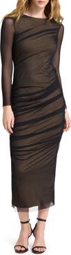 Marcella Gia Long Sleeve Mesh Maxi Dress