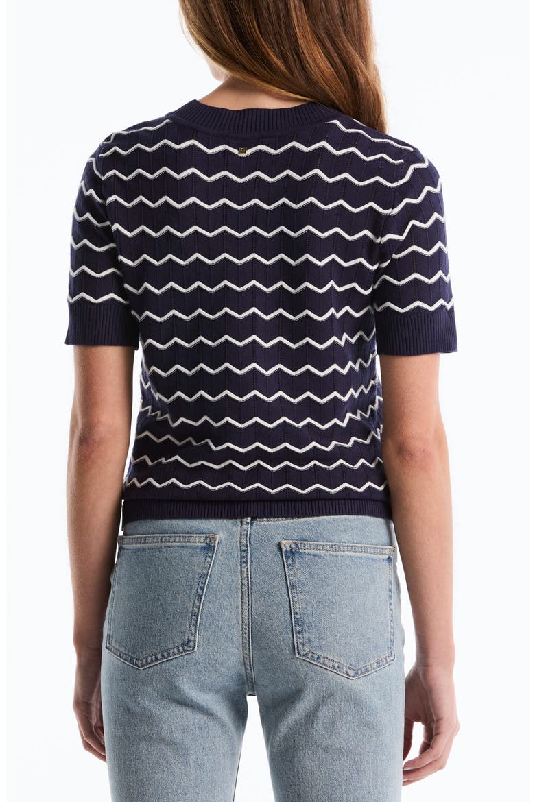 Chevron Short Sleeve Sweater, Alternate, color, PEACOAT