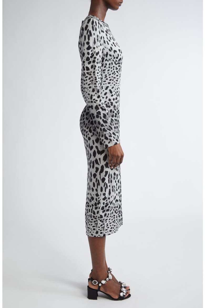 Leopard Print Long Sleeve Charmeuse Sheath Dress, Alternate, color, HI13N LEO NERO FDO GRIGIO