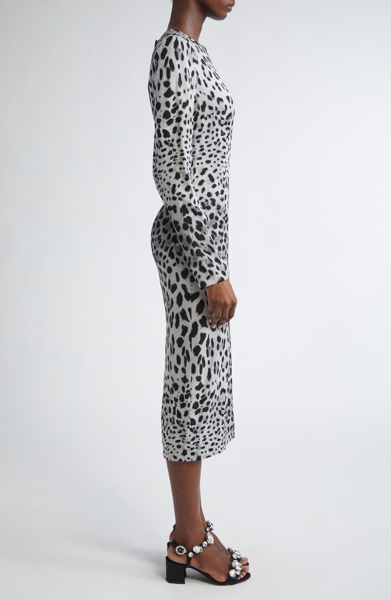 Dolce&Gabbana Leopard Print Long Sleeve Charmeuse Sheath Dress, Alternate, color, Hi13n Leo Nero Fdo Grigio