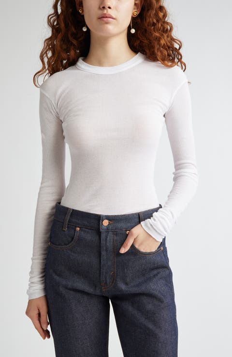 Semisheer Organic Cotton Rib Crewneck T-Shirt
