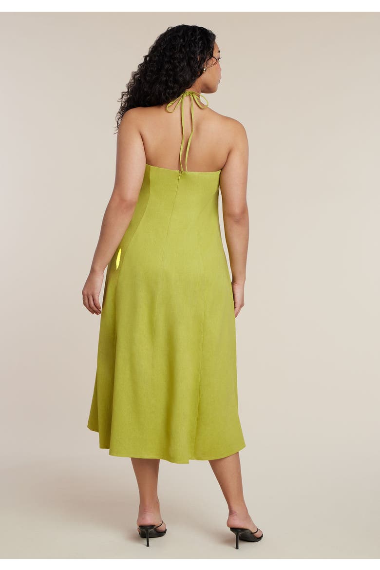 Bead Detail Linen Halter Midi Dress, Alternate, color, LENTIL SPROUT