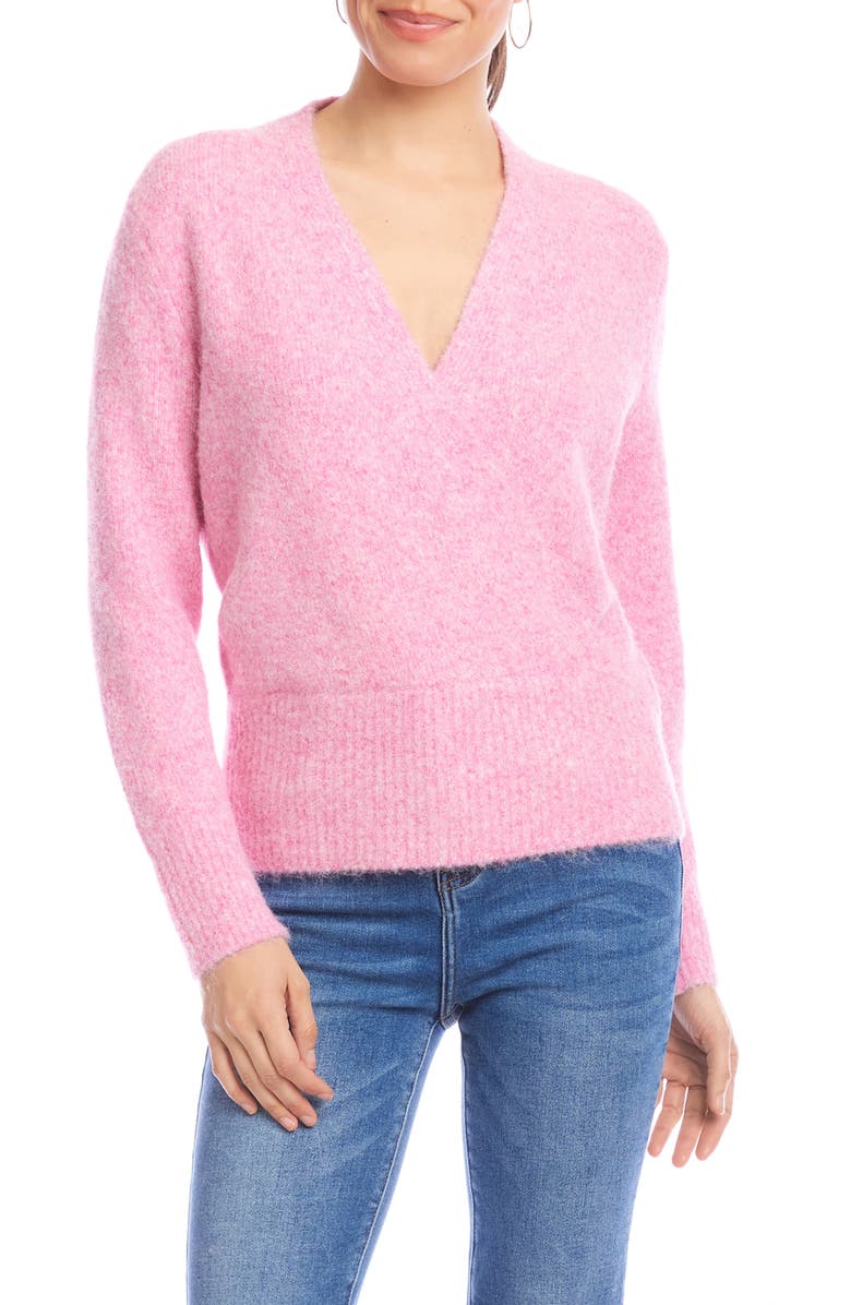 Karen Kane Surplice V-Neck Sweater, Main, color, Pink