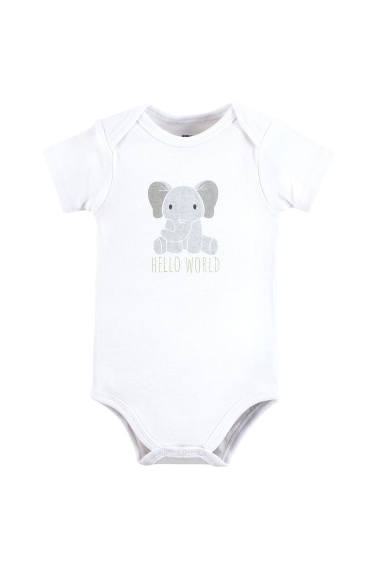 Soft Cotton Bodysuit Triple Pack, Alternate, color, Hello World Elephant