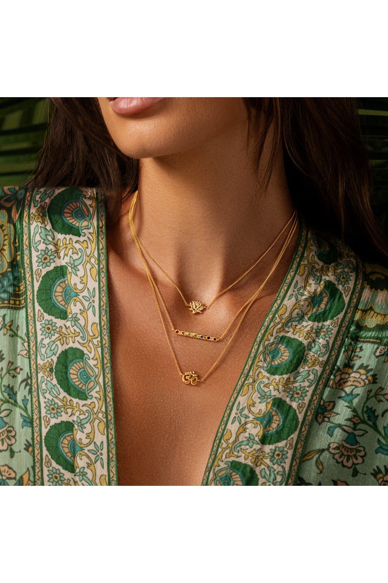 Aligned in Serenity - Lotus OM Chakra Bar Triple Layer Necklace, Alternate, color, Gold