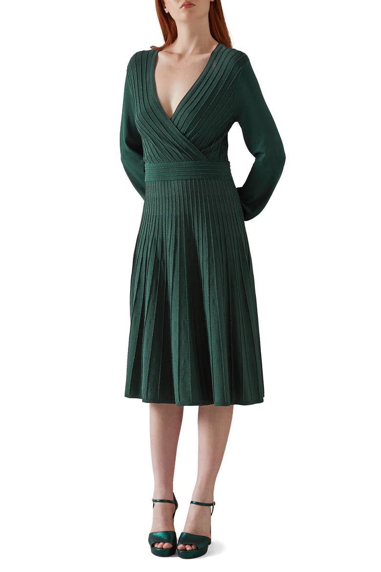 Merida Long Sleeve Faux Wrap Dress, Main, color, GREEN
