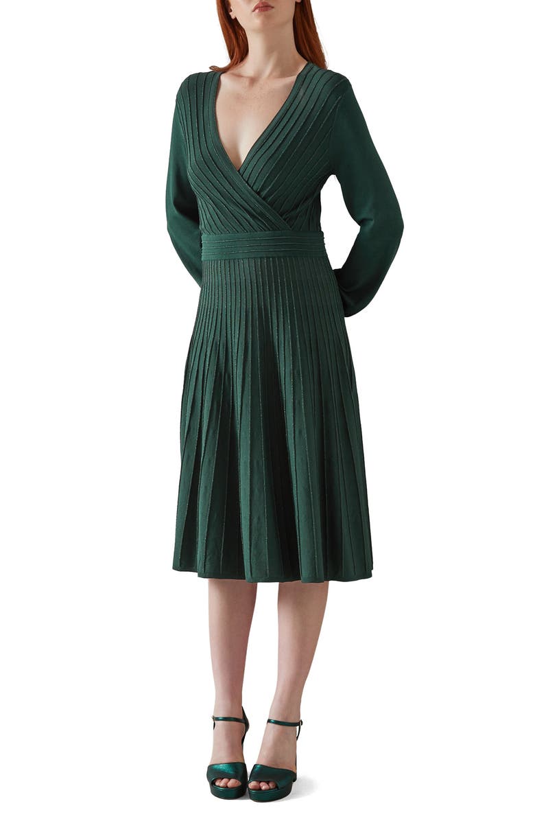 LK Bennett Merida Long Sleeve Faux Wrap Dress, Main, color, Green