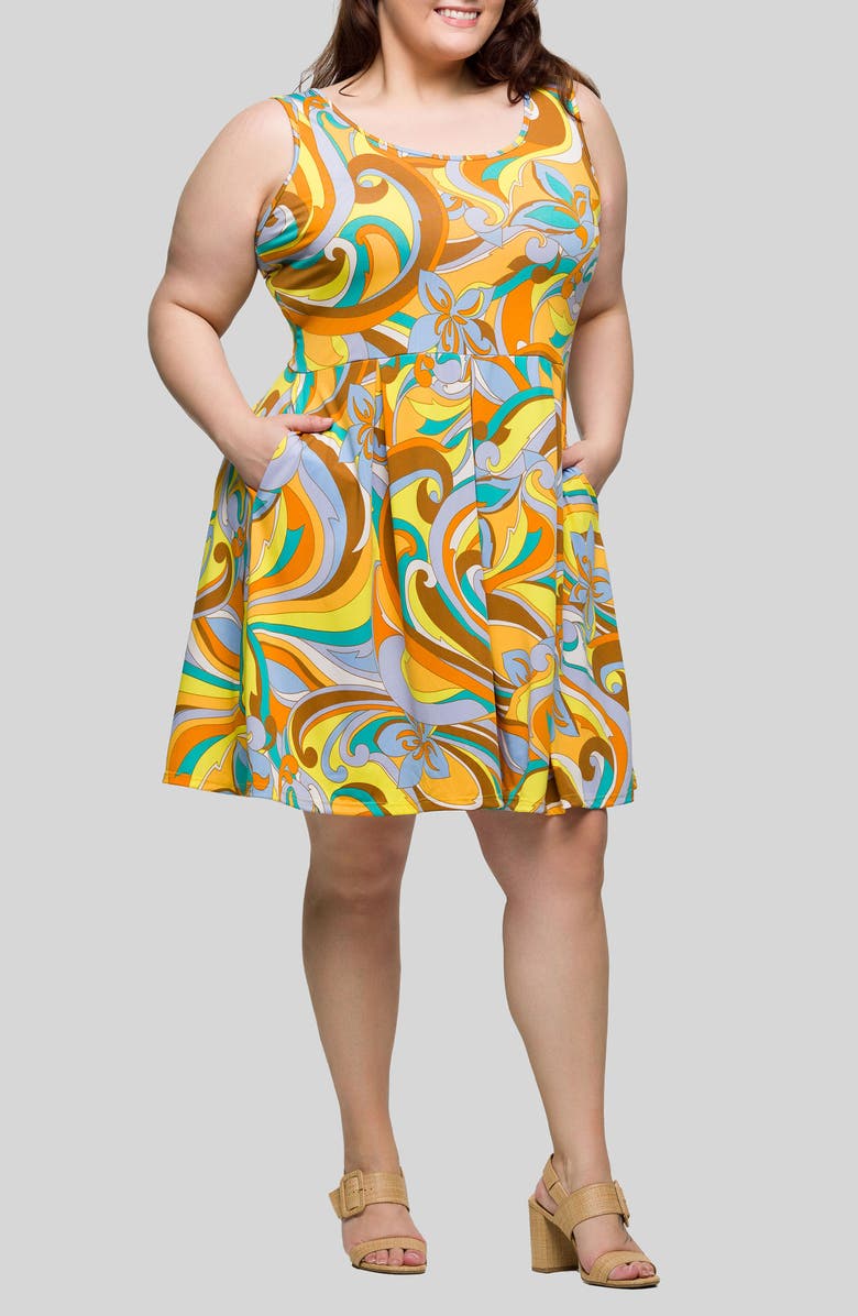 24seven Comfort Apparel Mod Floral Sleeveless Fit & Flare Dress, Alternate, color, 