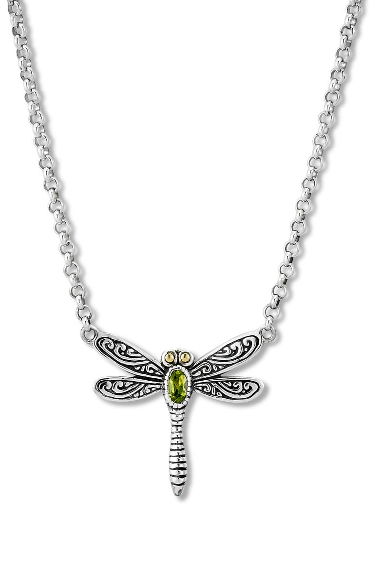SAMUEL B. Sterling Silver & 18k Gold Dragonfly Pendant Necklace, Main, color, Green