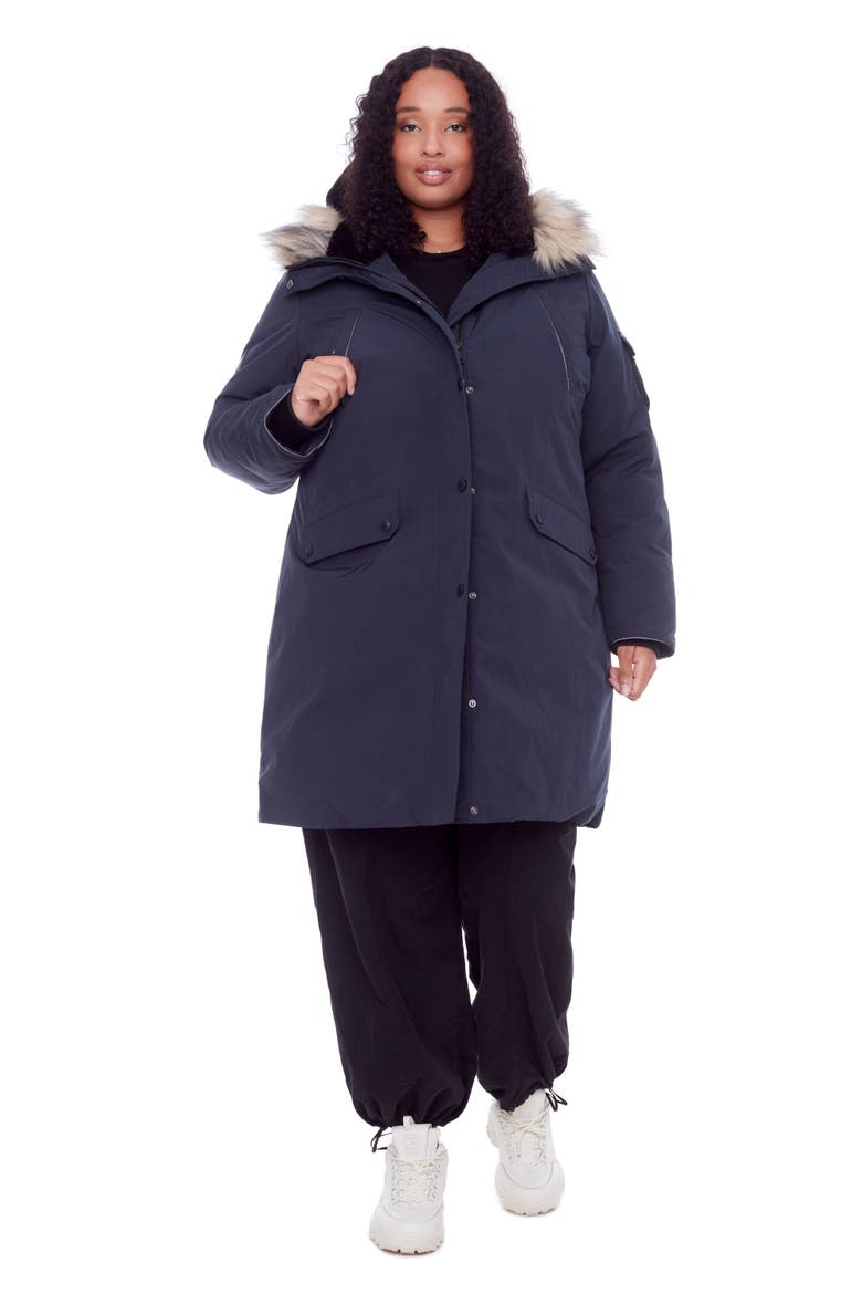 Laurentian Plus Size - Vegan Down Long Winter Parka with Faux Fur Hood, Alternate, color, NAVY