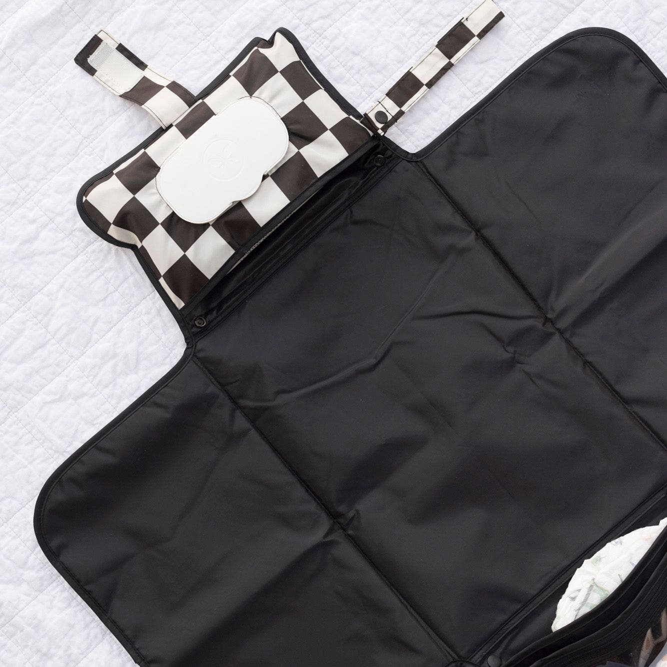 Tiny Twinkle Portable/Foldable Waterproof Diaper Changing Pad with Smart Wipes Pocket, Alternate, color, Black Checkers