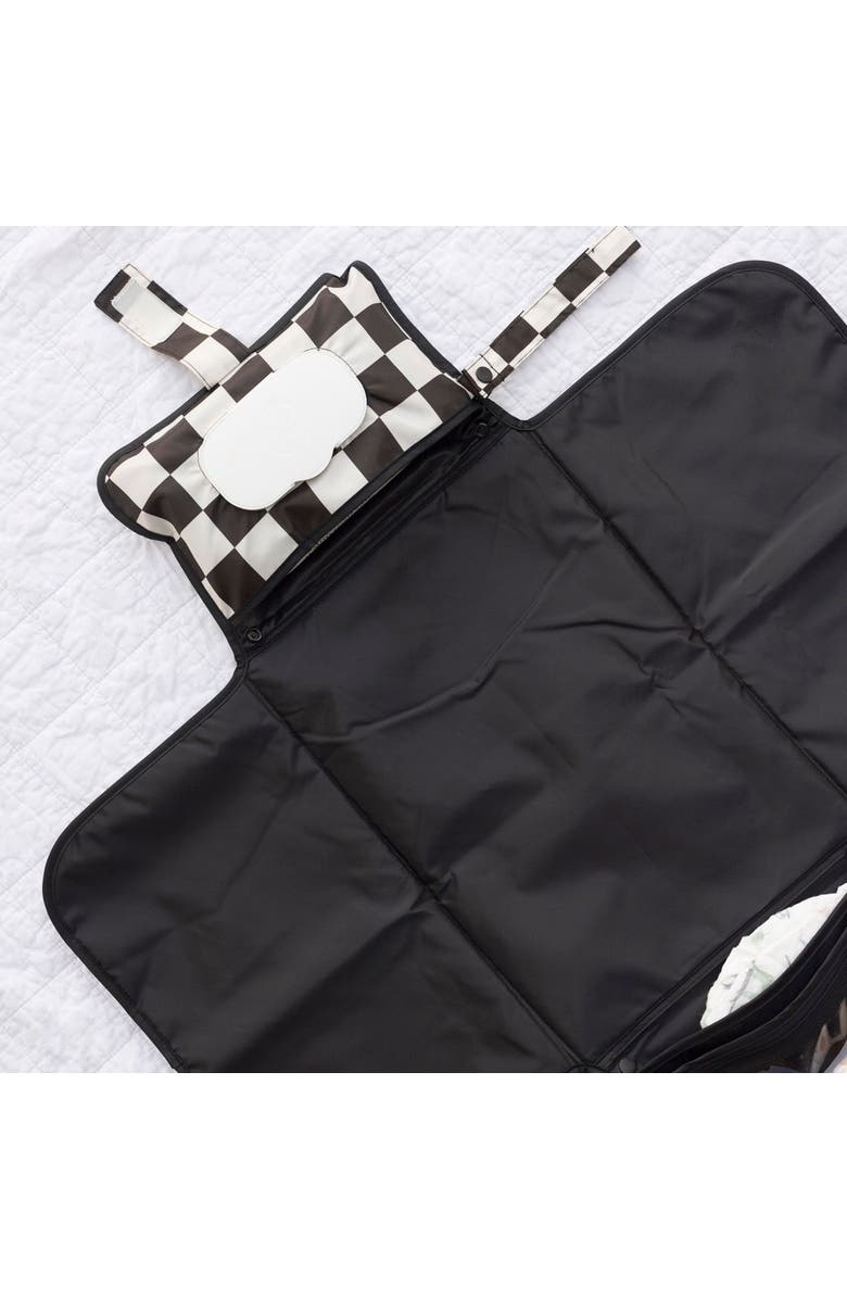 Tiny Twinkle Portable/Foldable Waterproof Diaper Changing Pad with Smart Wipes Pocket, Alternate, color, Black Checkers
