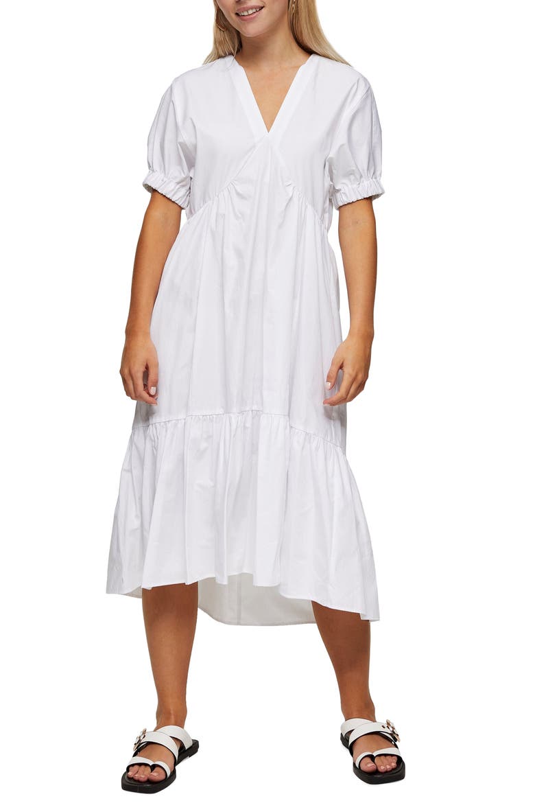 Poplin Bow Midi Dress, Main, color, WHITE