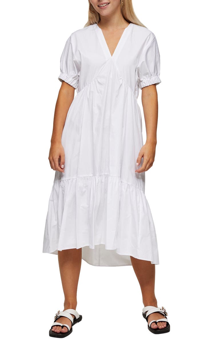 Topshop Poplin Bow Midi Dress, Main, color,