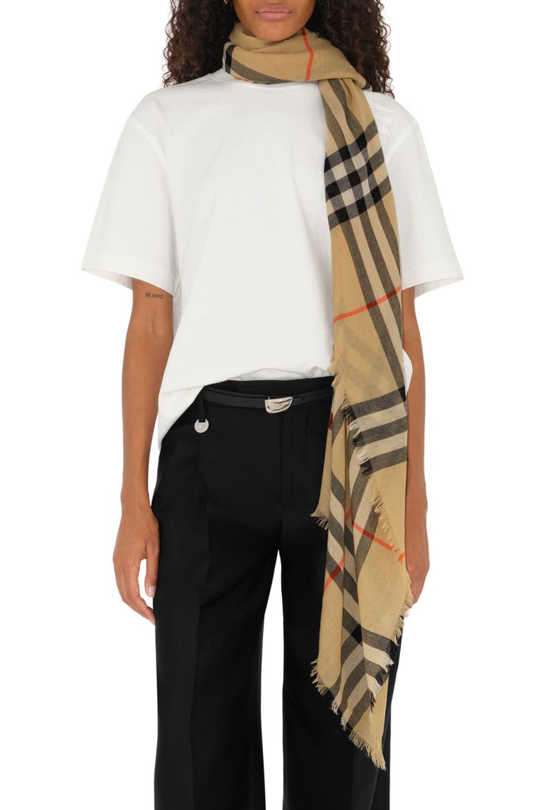 Check Wool Scarf, Alternate, color, ARCHIVE BEIGE
