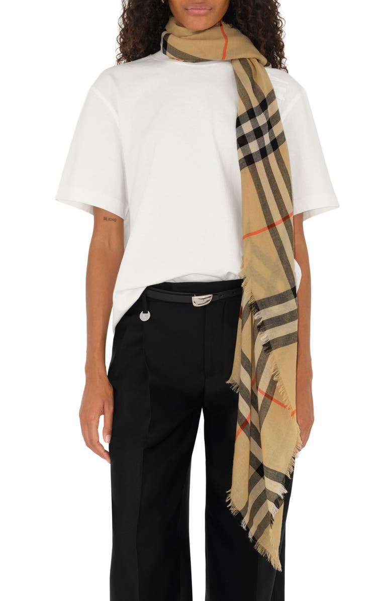 Burberry Check Wool Scarf, Alternate, color, Archive Beige