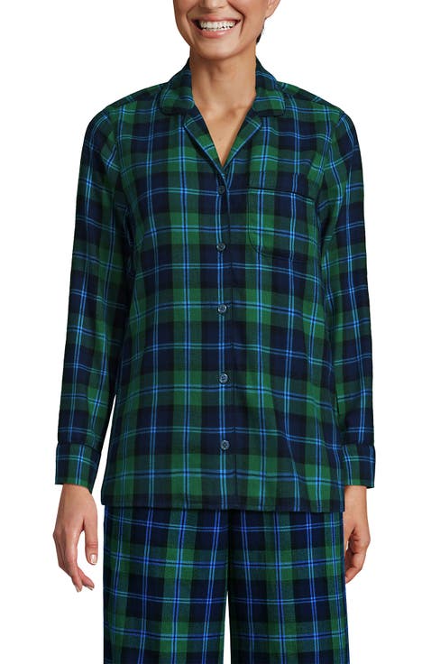 Long Sleeve Print Flannel Pajama Top