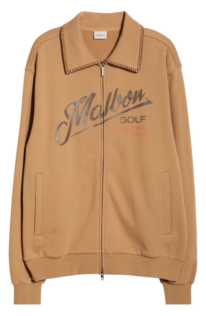Malbon Golf Maxwell Logo Zip-Up Cotton Graphic Sweatshirt, Alternate, color, Light Brown