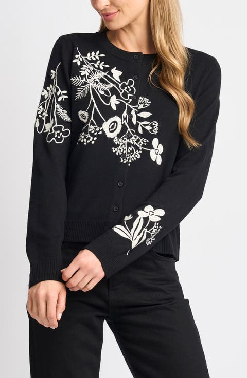 Embroidered Floral Button Front Cardigan