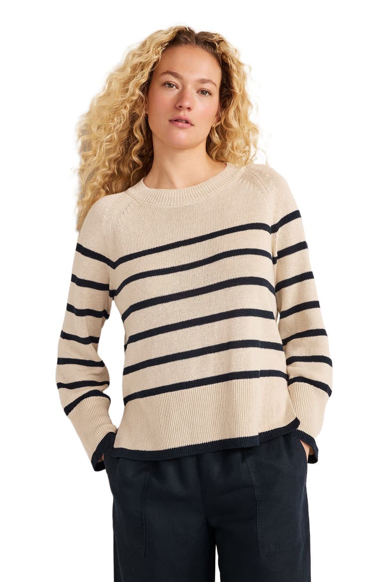 Organic Cotton Linen Stripe Crewneck, Main, color, Misty Beige/ Nightfall