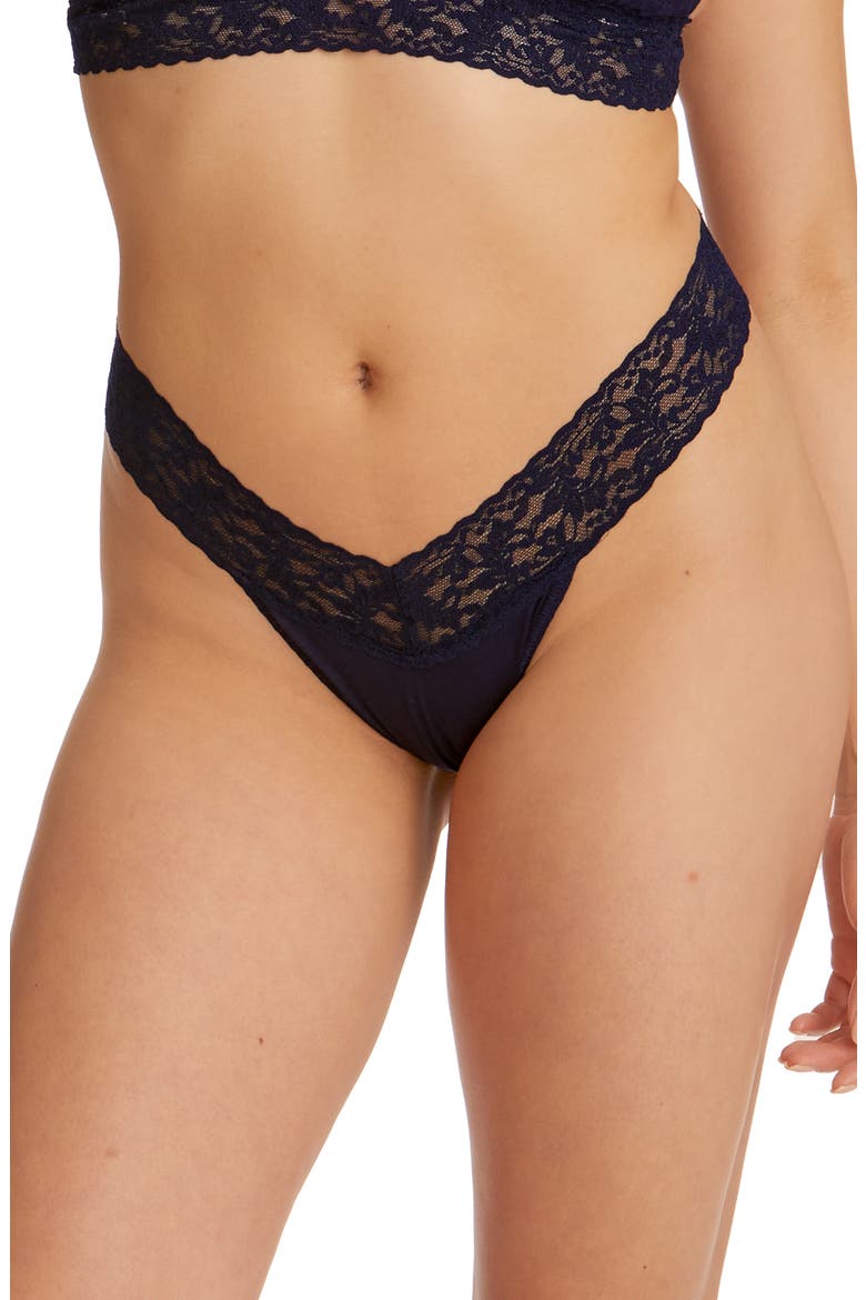 Stretch Supima® Cotton Low Rise Thong, Main, color, NAVY