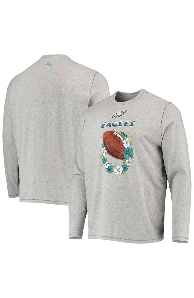 Tommy Bahama Men's Tommy Bahama Heathered Gray Philadelphia Eagles Sport Lei Pass Long Sleeve T-Shirt, Main, color,