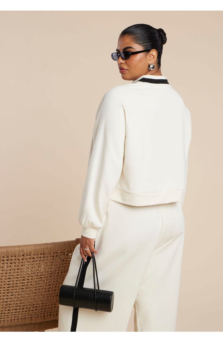 ELOQUII Quarter Zip Stripe Detail Sweatshirt, Alternate, color, Jet Stream