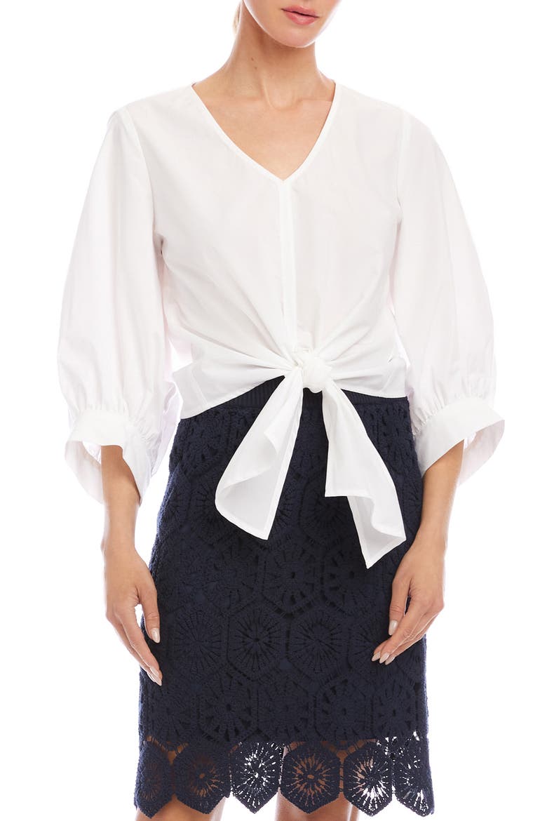 Tie Front Cotton Top, Main, color, OFF WHITE
