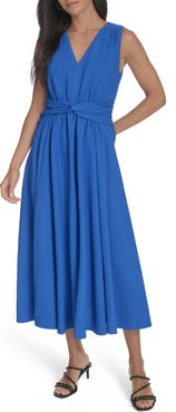Calvin Klein Sleeveless Knotted Waist Gauze Midi Dress