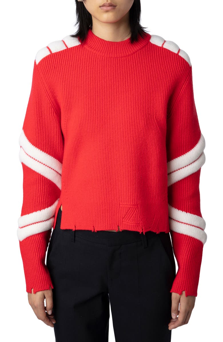 Zadig & Voltaire Georgia Stripe Merino Wool Crewneck Sweater, Main, color, 