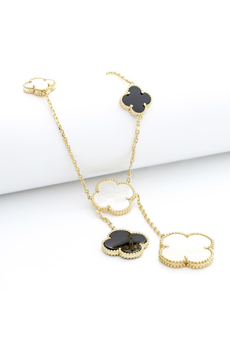 RIVKA FRIEDMAN 18K Gold Plated Onyx & Mother-of-Pearl Quatrefoil Station Necklace, Alternate, color,