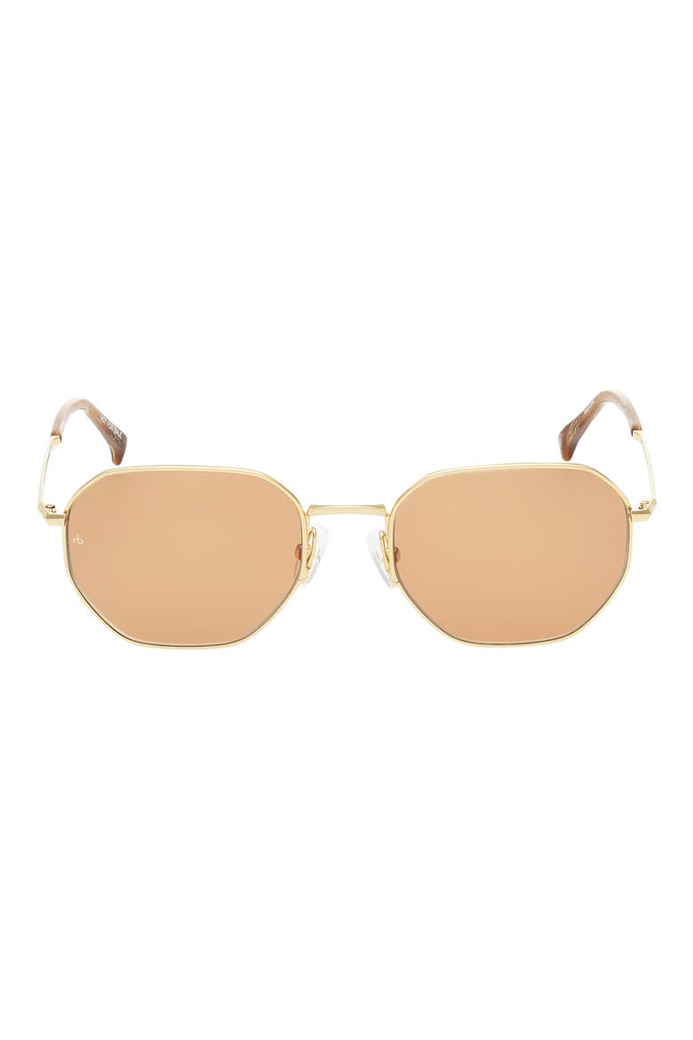 53mm Geometric Sunglasses, Main, color, GOLD METAL AMBER BROWN HORN