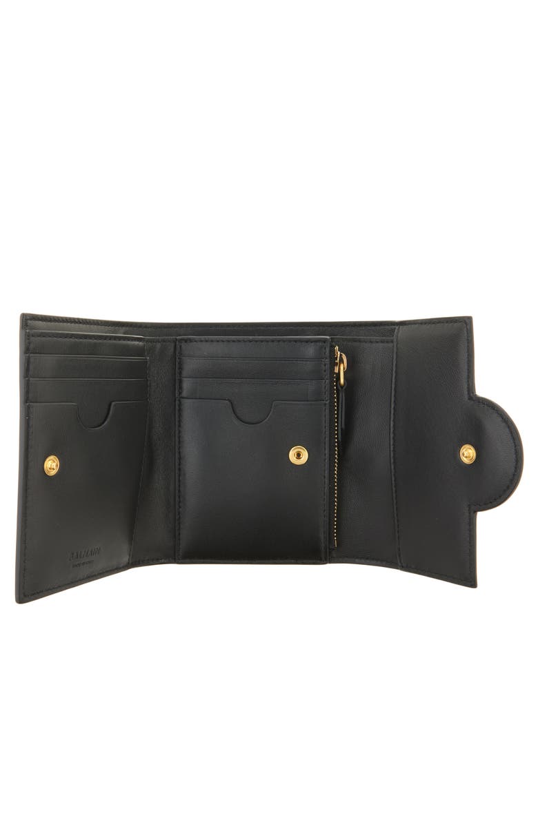 Balmain B-Buzz Calfskin Leather Trifold Wallet, Alternate, color, Black