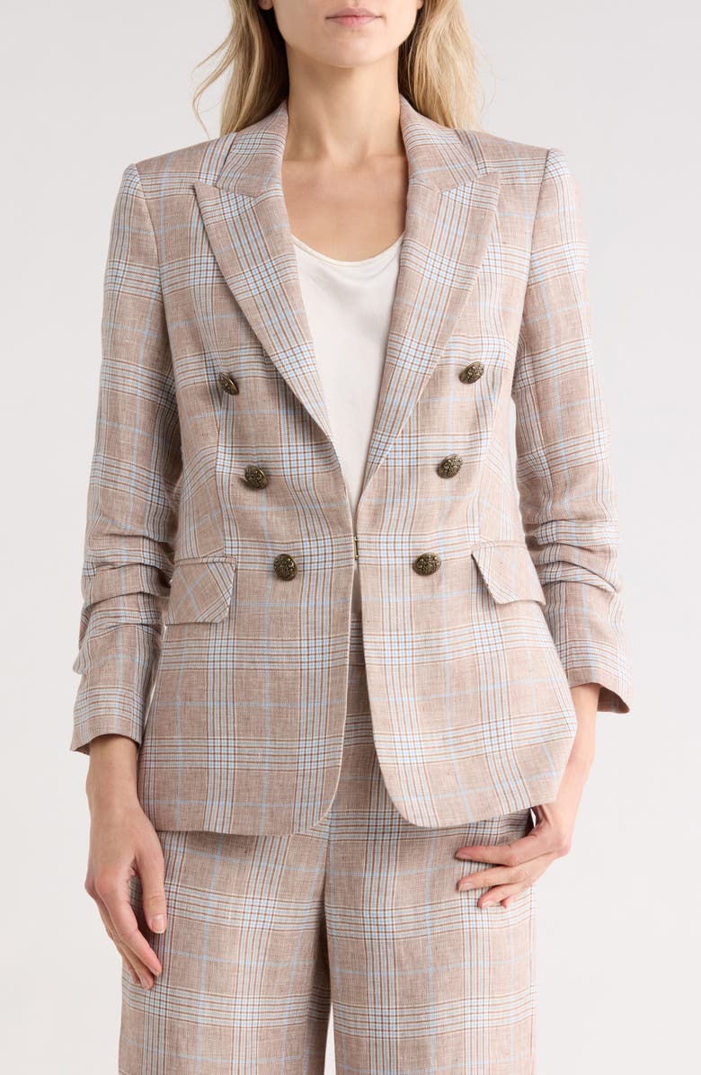 Veronica Beard Beacon Plaid Linen Dickey Jacket, Main, color, Khaki Multi