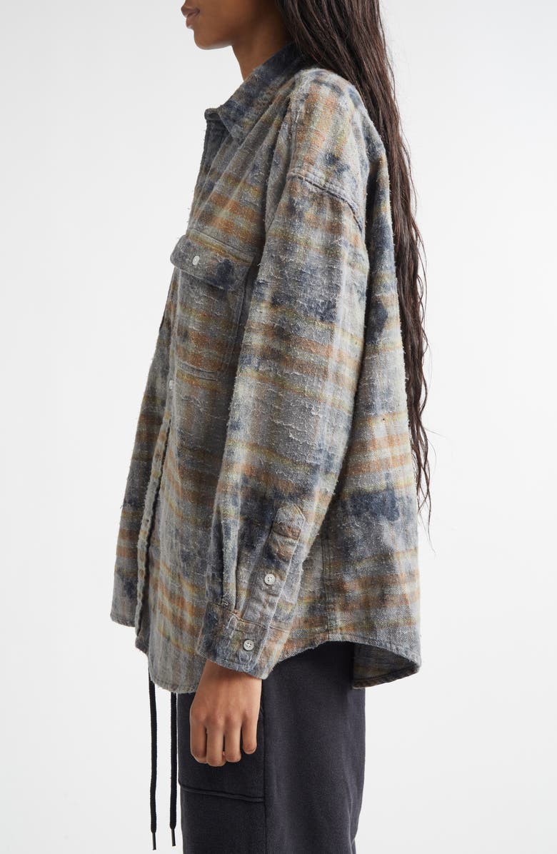 R13 Plaid Cotton Button-Up Boyfriend Shirt, Alternate, color, Overdyed Light Blue Plaid