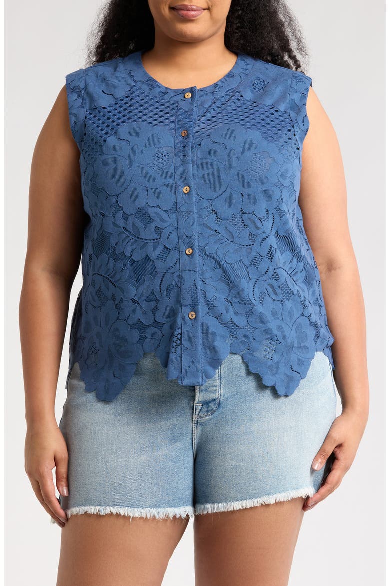 Lace Button Tank, Main, color, NAVY
