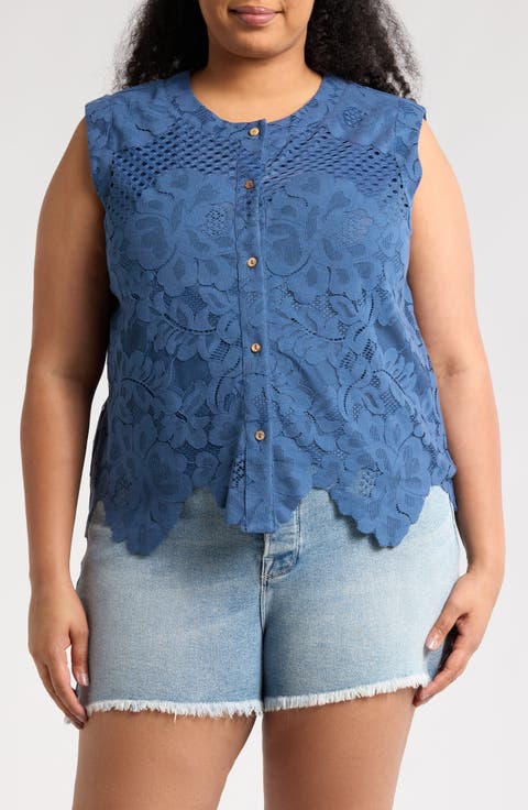 Lace Button Tank (Plus)