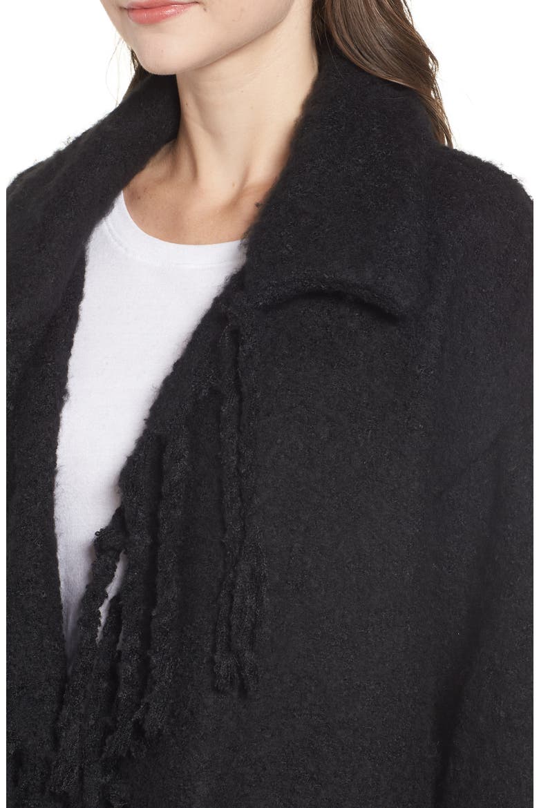 Plaid Fringe Cardigan, Alternate, color, BLACK